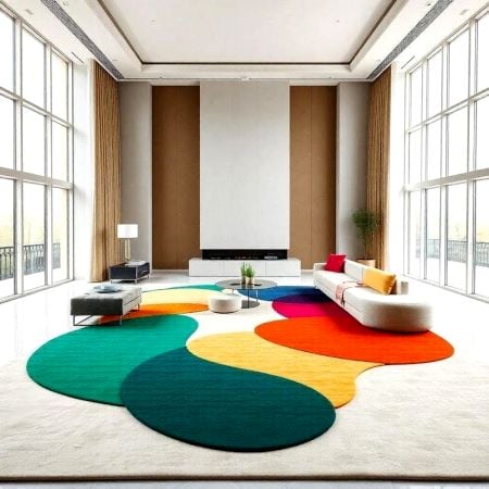 Handcrafted Multicolor Circle Abstract Living Room Rug
